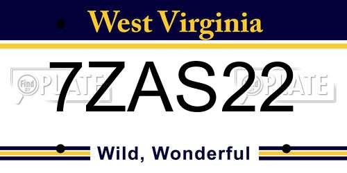 7ZAS22 West Virginia License Plate