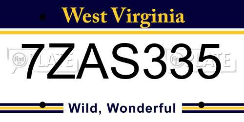 7ZAS335 West Virginia License Plate