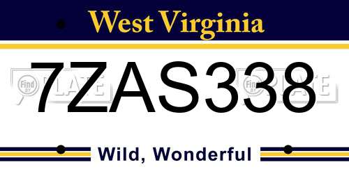 7ZAS338 West Virginia License Plate