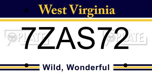 7ZAS72 West Virginia License Plate