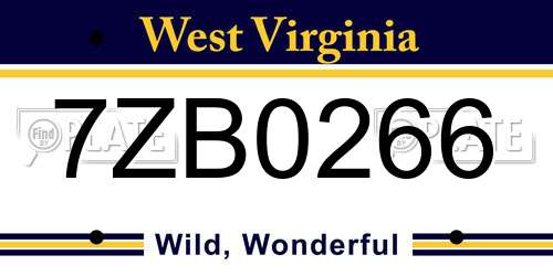 7ZB0266 West Virginia License Plate