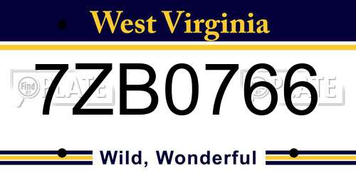 7ZB0766 West Virginia License Plate