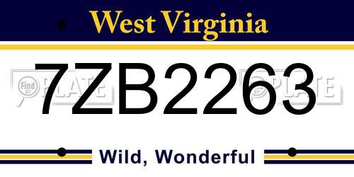 7ZB2263 West Virginia License Plate