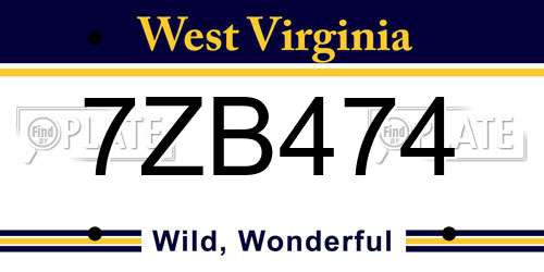 7ZB474 West Virginia License Plate