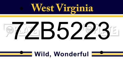 7ZB5223 West Virginia License Plate
