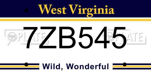 7ZB545 West Virginia License Plate
