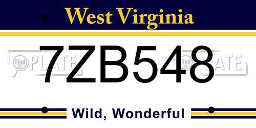 7ZB548 West Virginia License Plate