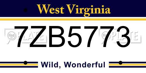 7ZB5773 West Virginia License Plate