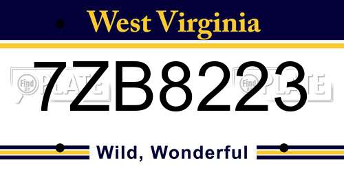 7ZB8223 West Virginia License Plate