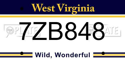 7ZB848 West Virginia License Plate