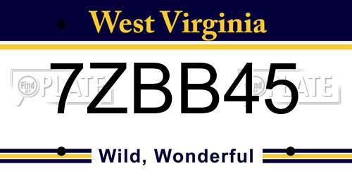 7ZBB45 West Virginia License Plate