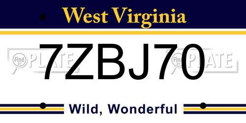 7ZBJ70 West Virginia License Plate