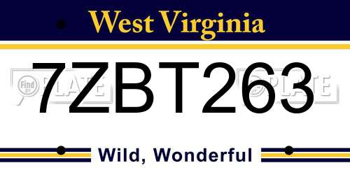7ZBT263 West Virginia License Plate