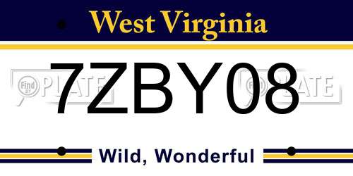 7ZBY08 West Virginia License Plate