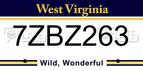 7ZBZ263 West Virginia License Plate