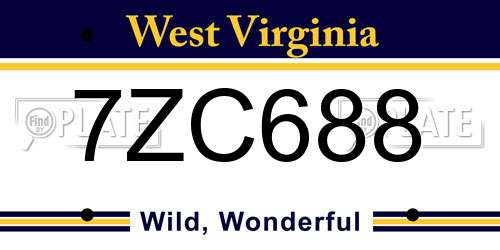 7ZC688 West Virginia License Plate