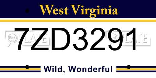 7ZD3291 West Virginia License Plate