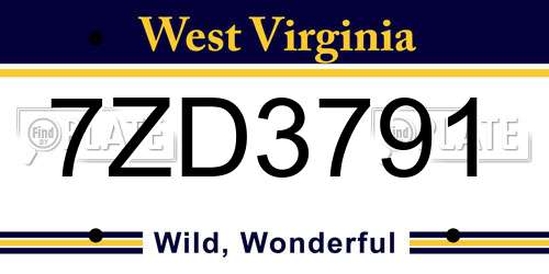 7ZD3791 West Virginia License Plate