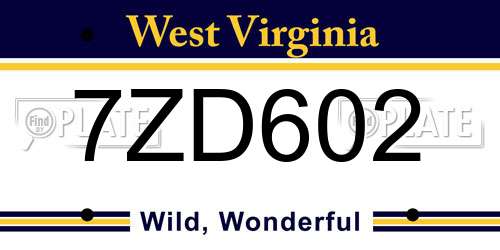 7ZD602 West Virginia License Plate