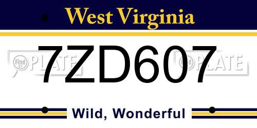 7ZD607 West Virginia License Plate