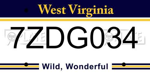 7ZDG034 West Virginia License Plate