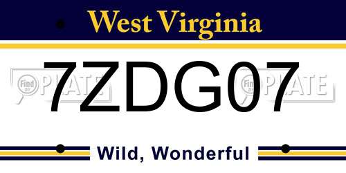 7ZDG07 West Virginia License Plate