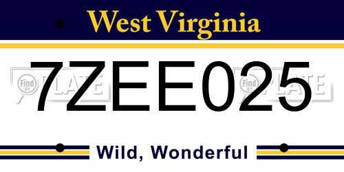 7ZEE025 West Virginia License Plate