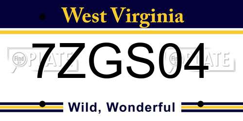 7ZGS04 West Virginia License Plate