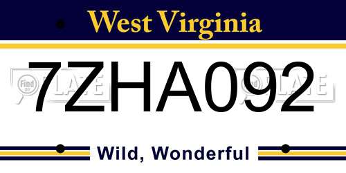 7ZHA092 West Virginia License Plate