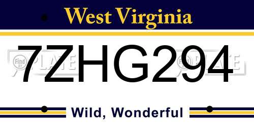 7ZHG294 West Virginia License Plate
