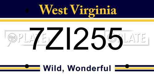 7ZI255 West Virginia License Plate