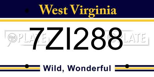 7ZI288 West Virginia License Plate