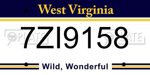 7ZI9158 West Virginia License Plate