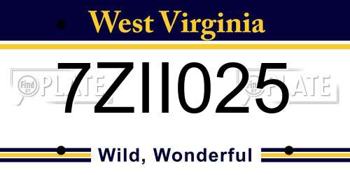 7ZII025 West Virginia License Plate