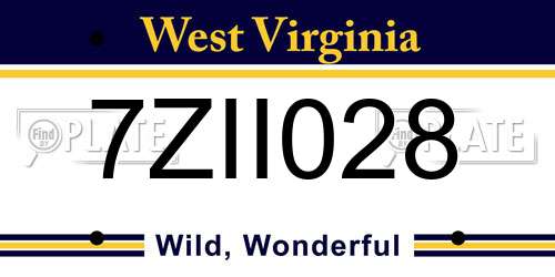 7ZII028 West Virginia License Plate