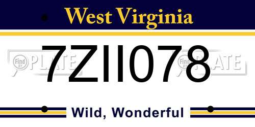 7ZII078 West Virginia License Plate