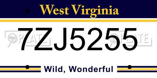 7ZJ5255 West Virginia License Plate