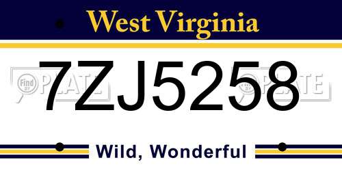 7ZJ5258 West Virginia License Plate