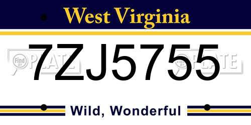7ZJ5755 West Virginia License Plate