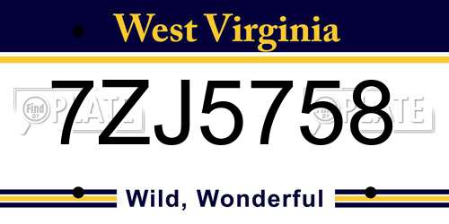 7ZJ5758 West Virginia License Plate