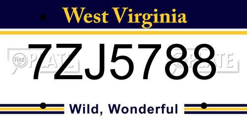 7ZJ5788 West Virginia License Plate