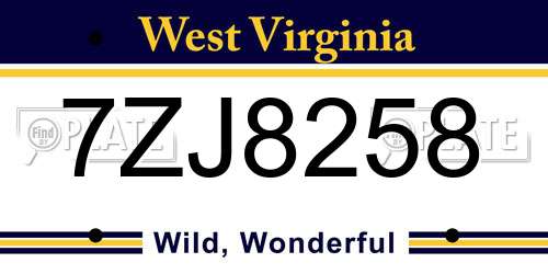 7ZJ8258 West Virginia License Plate