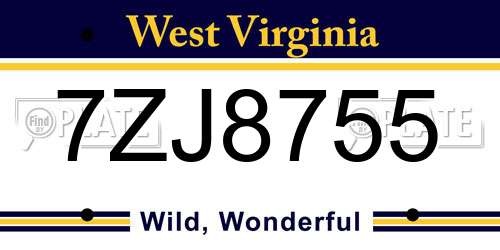 7ZJ8755 West Virginia License Plate