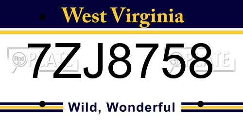 7ZJ8758 West Virginia License Plate