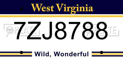 7ZJ8788 West Virginia License Plate