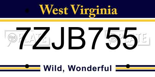7ZJB755 West Virginia License Plate