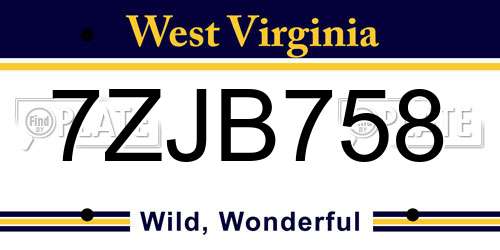 7ZJB758 West Virginia License Plate