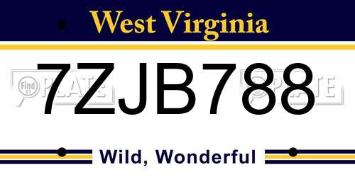 7ZJB788 West Virginia License Plate