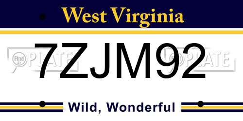 7ZJM92 West Virginia License Plate