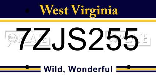 7ZJS255 West Virginia License Plate